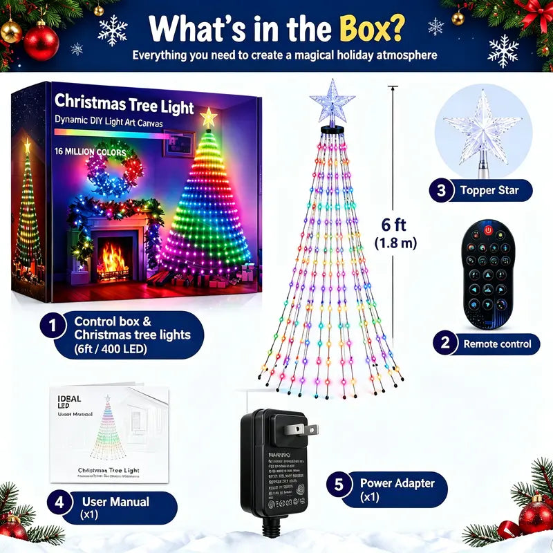 6Ft Smart Christmas Tree Lights, 400 LED RGB Color Changing with App & Remote, Music Sync Star Topper