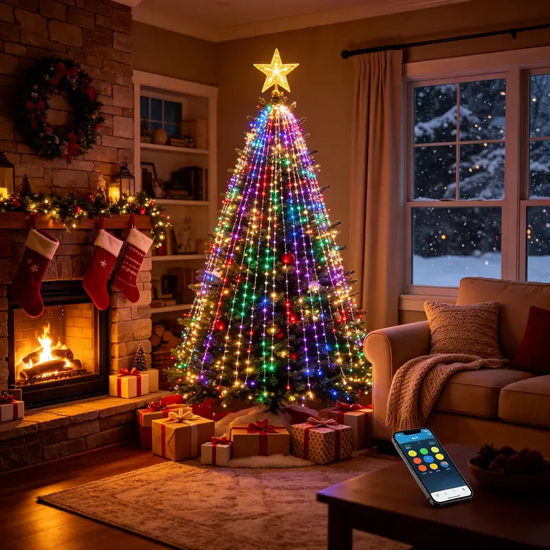 6Ft Smart Christmas Tree Lights, 400 LED RGB Color Changing with App & Remote, Music Sync Star Topper