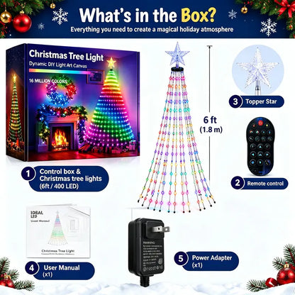 6Ft Smart Christmas Tree Lights, 400 LED RGB Color Changing with App & Remote, Music Sync Star Topper