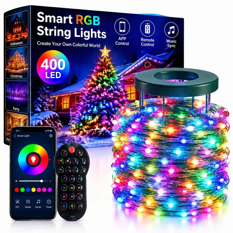 6Ft Smart Christmas Tree Lights, 400 LED RGB Color Changing with App & Remote, Music Sync Star Topper