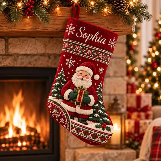 Personalized Christmas Stocking with Name, Vintage Holiday Stocking, Family Fireplace Mantel Decor, Custom Xmas Stocking Gift